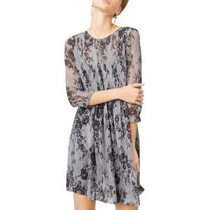 Club Monaco 100% Silk Dress Gray Black Floral Accents, Sz 00 , NWOT